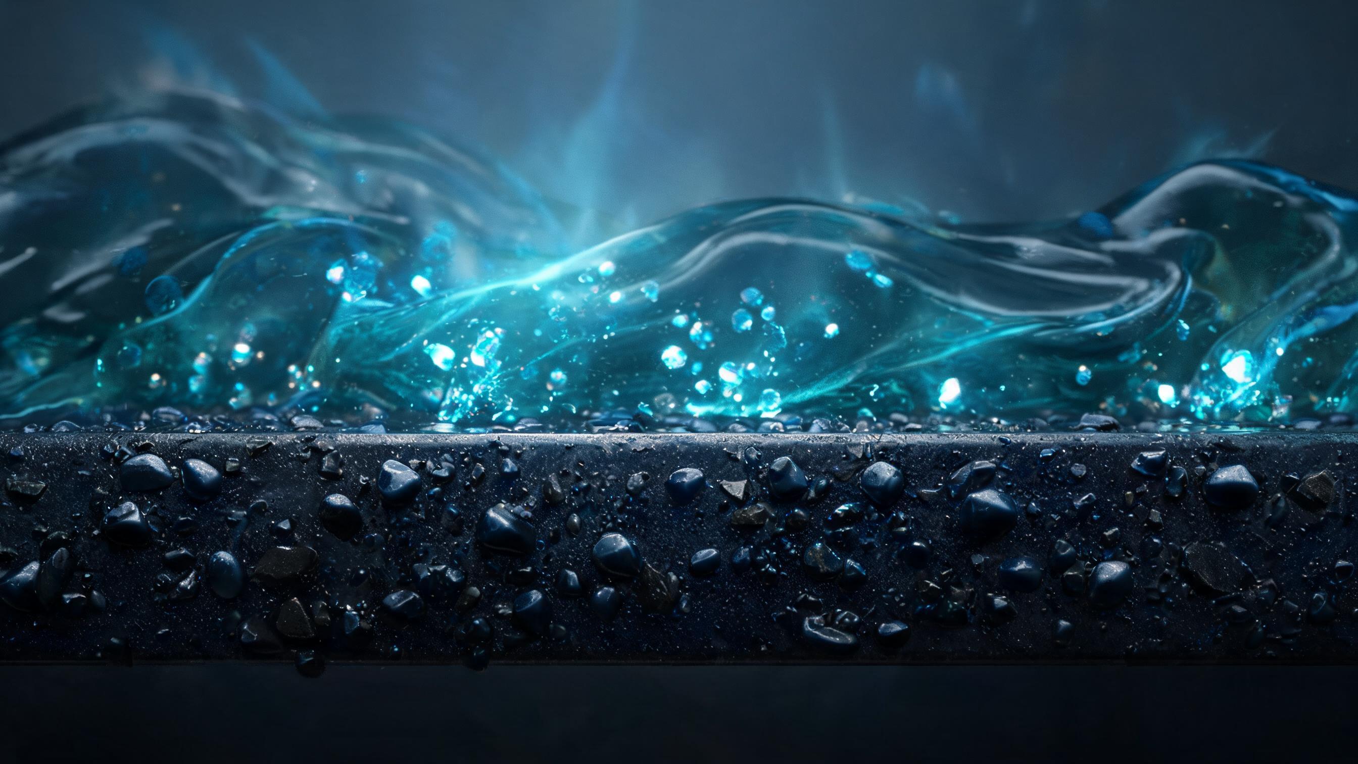 Immobile basal matrix of fixed particles with overlying dynamic flow carrying shifting particles, embodying measuring baseline before action to attribute subsequent changes