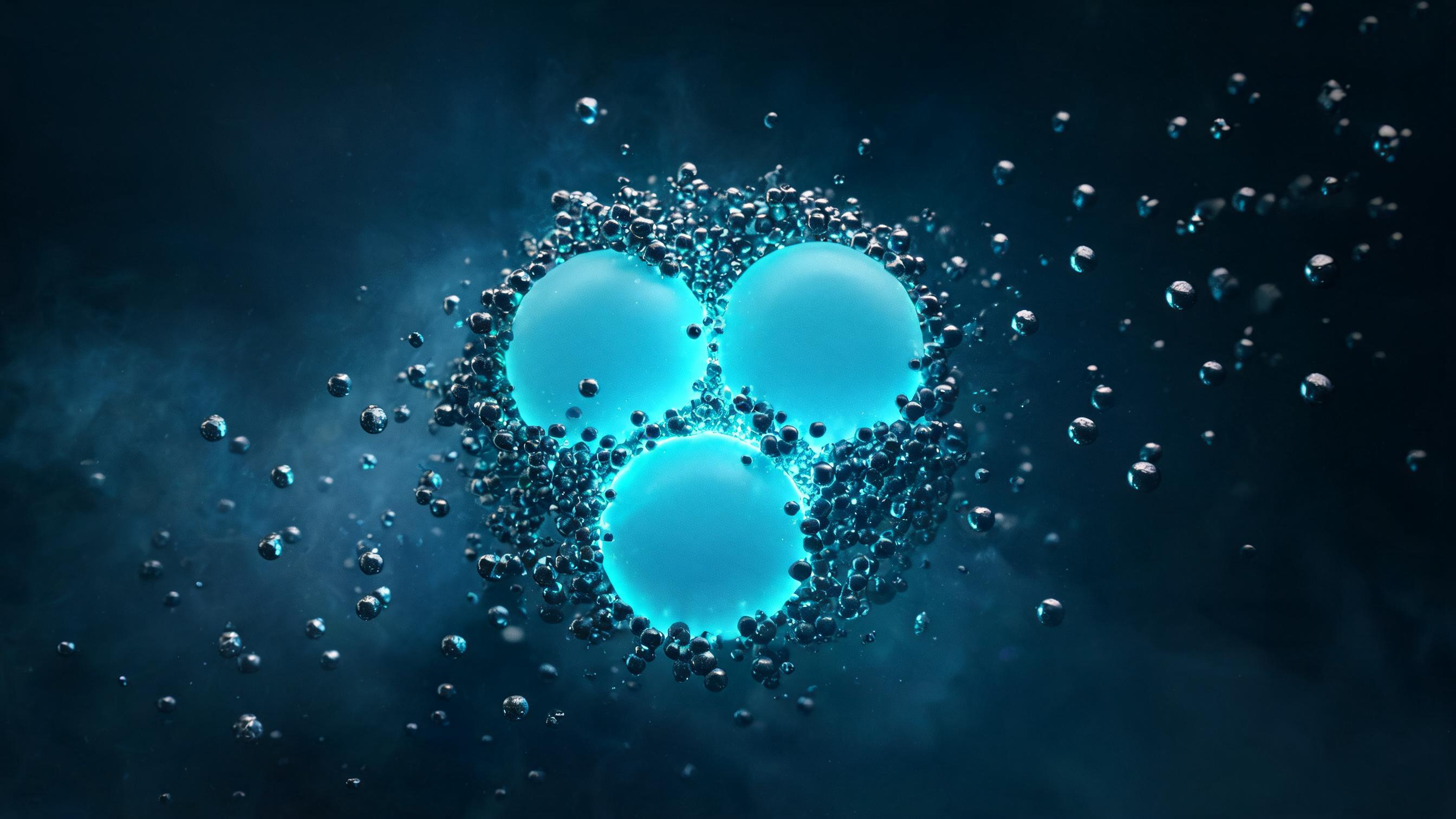 A dark central hub with three receptors in dark space; particles with all three receptors adhere to form a dense cluster, others scatter. This represents correction content needing three key elements to be prioritized.