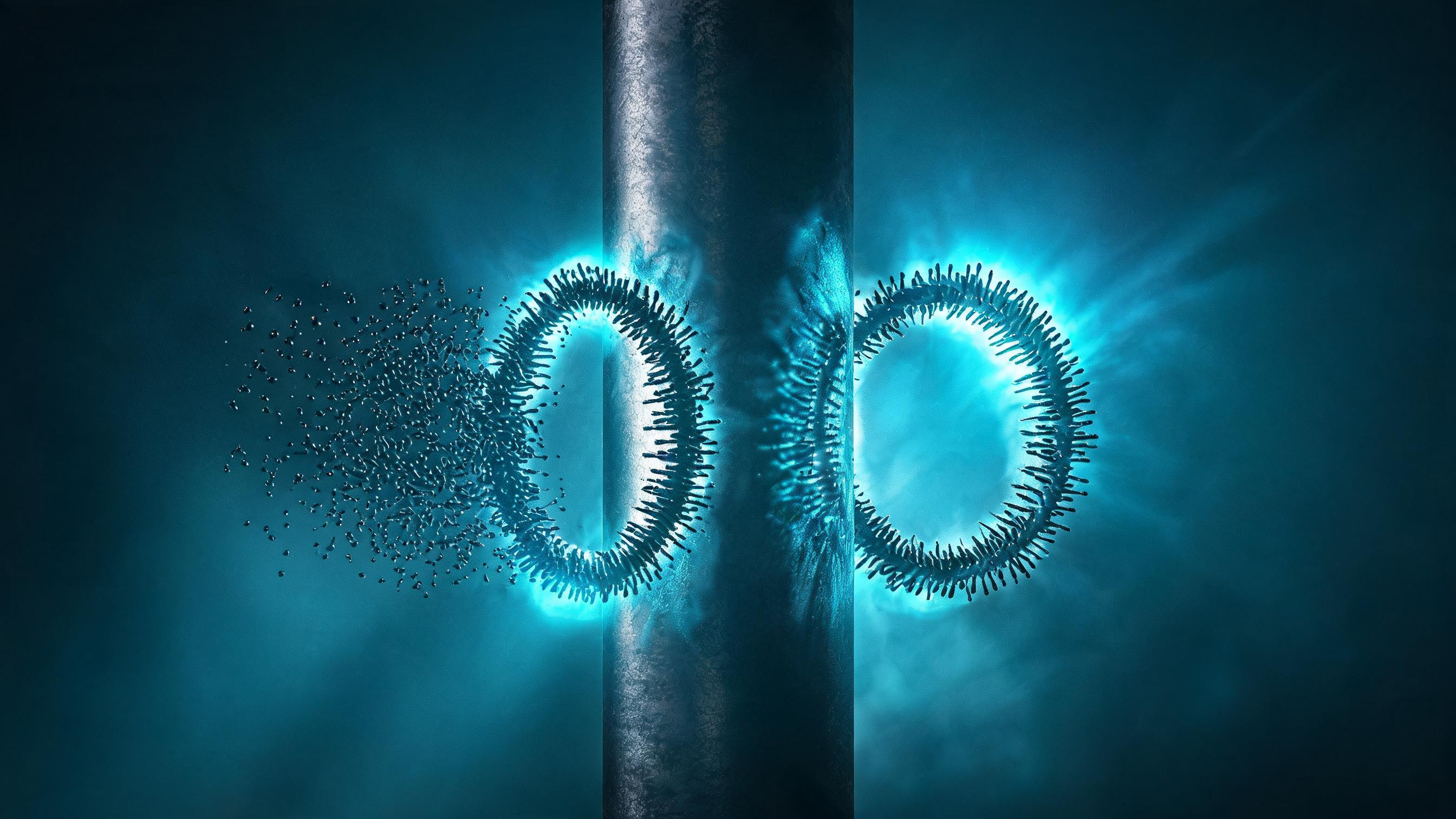 Central magnet core with three iron filing rings; filings scatter when inactive, align when core activates, representing crawl layer as prerequisite for visibility