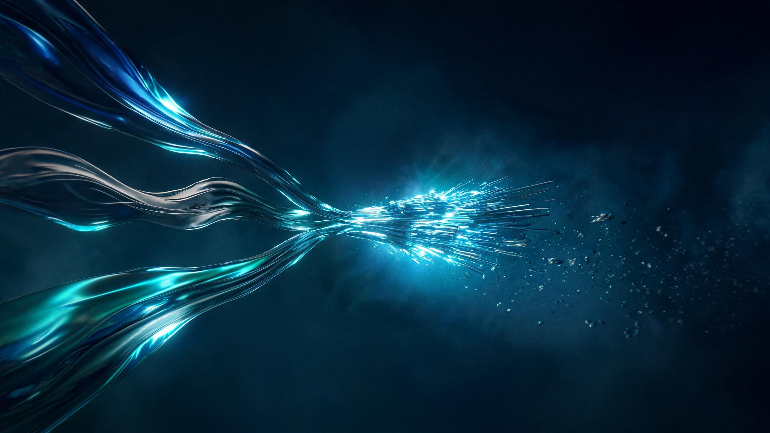 Three converging particle streams: aligned ones merge into a dense cluster, conflicting ones disperse as dim drifters, symbolizing that three types of signals for entity cognition need consistency to form accurate descriptions