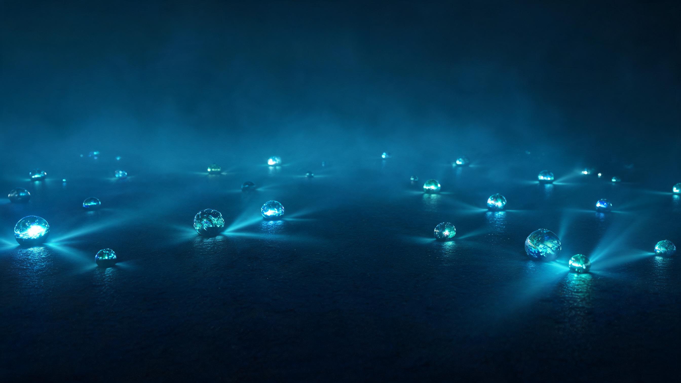 In dark space, a flat, dense basal layer with sparse luminous nodules emerging; nodules vary in brightness and structure, symbolizing structured data as the foundation while content elements create differences