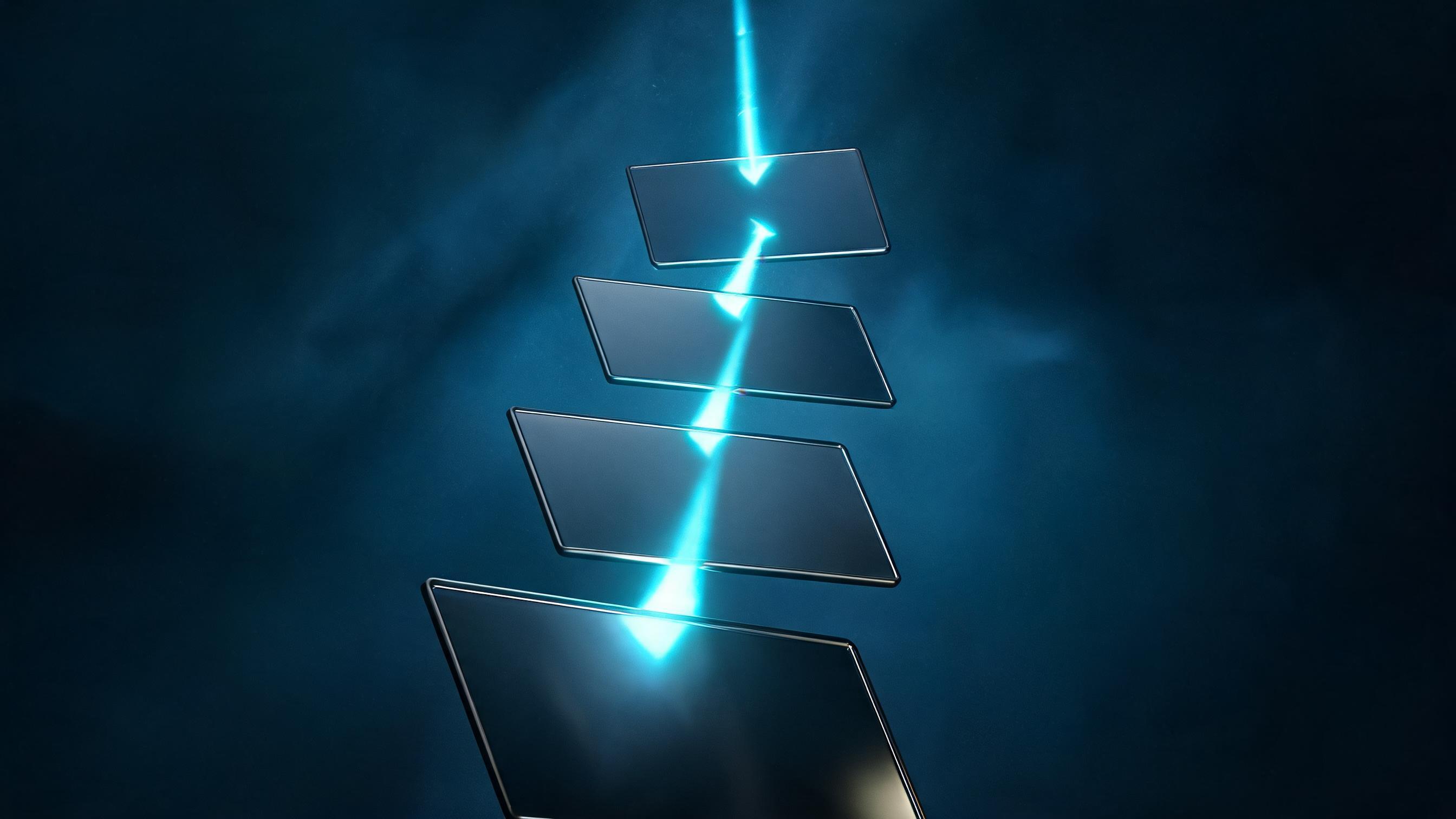 Four angled mirrors in vertical sequence; light reflects upward only if each mirror aligns with the prior, symbolizing the four sequential checks of AI visibility audit