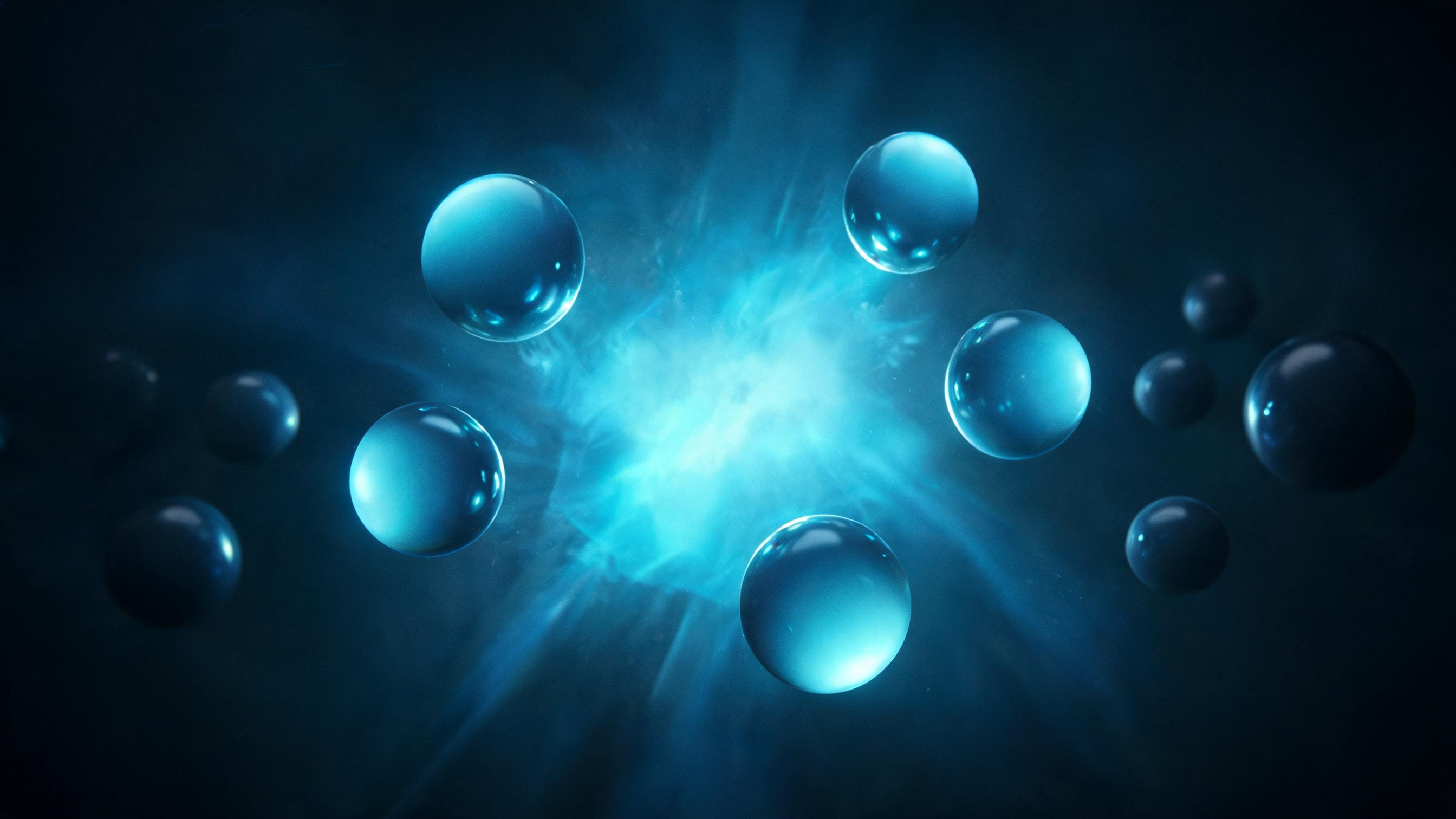 A few luminous orbs orbit, their combined gravity forming a faint, shifting central point; distant dark orbs do not affect it, representing average position calculated only from mentioned sample positions, with unstable results when sample size is small.
