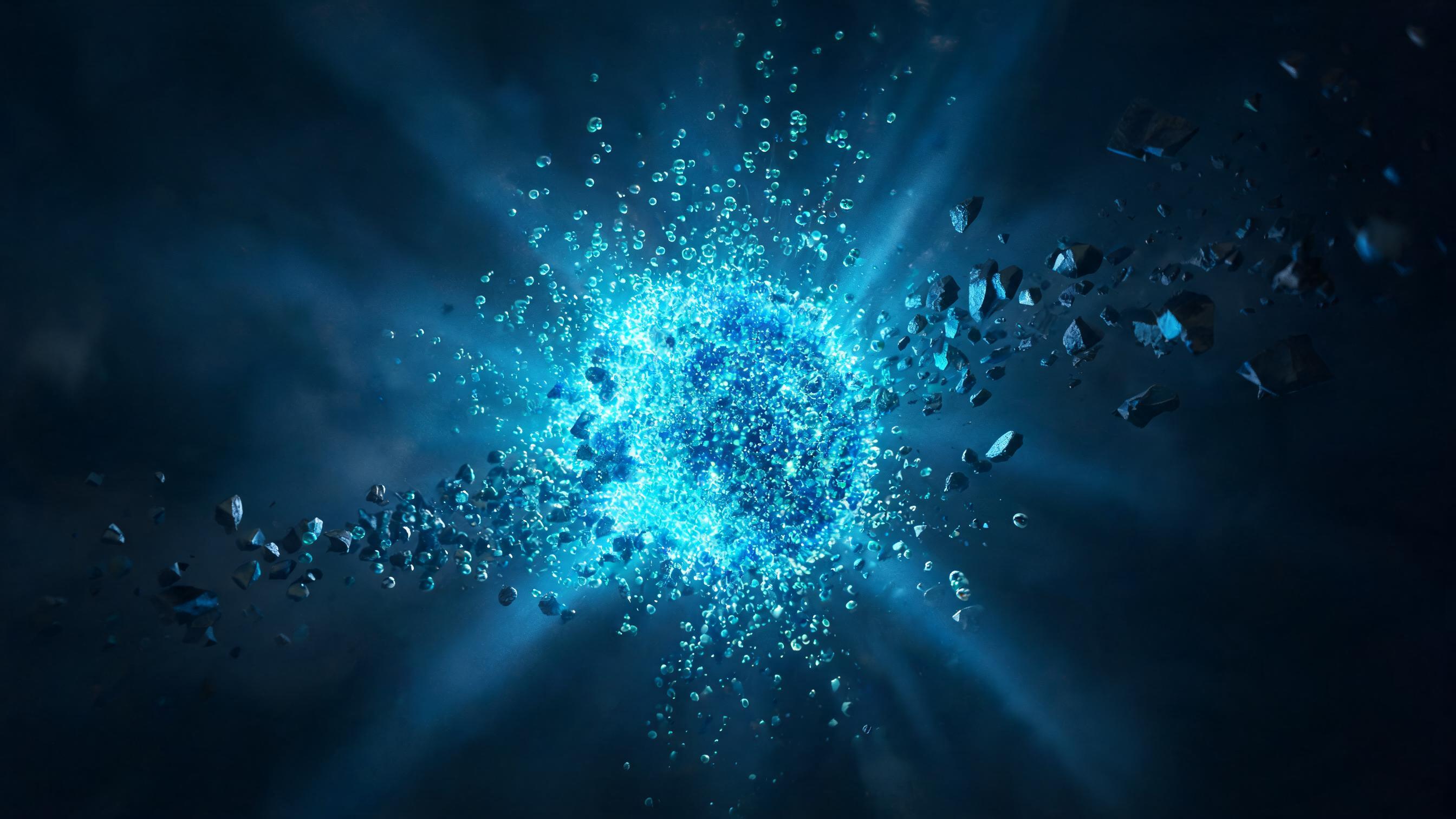 A stable luminous core where matching particles merge to increase density, while mismatched particles dislodge fragments and scatter. It represents the accuracy of brand information in AI answers, where correct info strengthens accuracy and incorrect info causes harm.